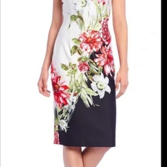 Adrianna Papell NWT Floral Square Neck Scuba Knee Length Sheath Dress Size 16 - Picture 2 of 11